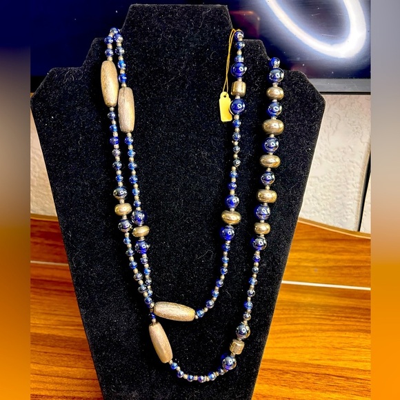 Handmade- Indian Beaded Necklace with lapis - - Picture 1 of 2
